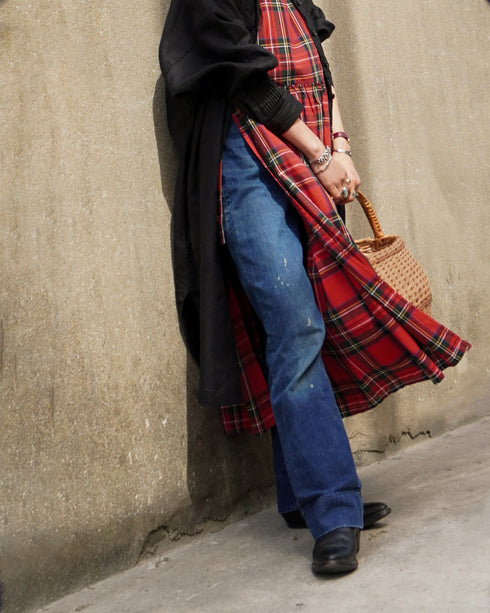 <販売開始 9月19日 金曜日 21:00 〜> INDIGO Tartan Apron Dress / Red・Blue
